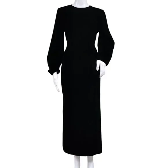 Zara Velvet Burnout Modesty Goth Draped Slit Maxi Dress Black Womens Size Small - Picture 3 of 14